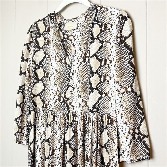 Anthropologie Maeve Juno Printed‎ Dress XS reptile snake neutral beige snakeskin - Picture 3 of 14
